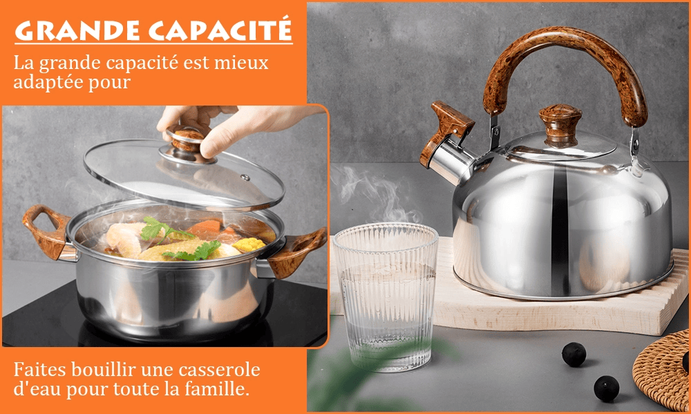 Batterie de Cuisine en Acier Inoxydable 6 Pièces avec Poignée en Bois - UstensilesCulinaires