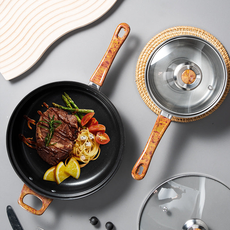 Batterie de Cuisine en Acier Inoxydable 6 Pièces avec Poignée en Bois - UstensilesCulinaires