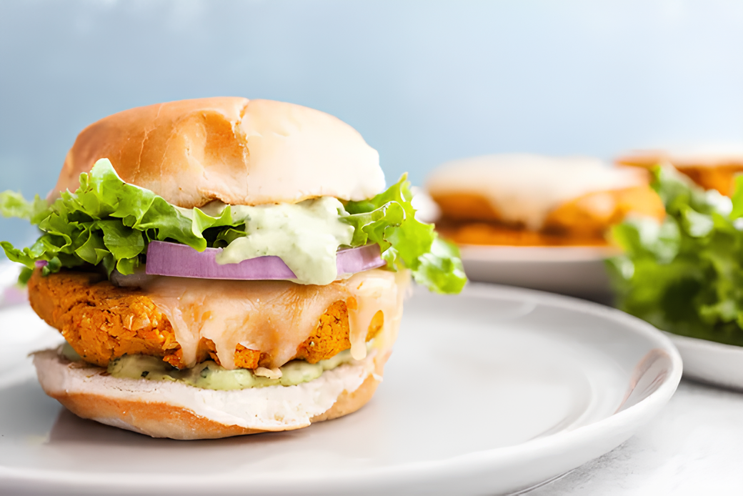 Vegetarian burgers with green goddess sauce