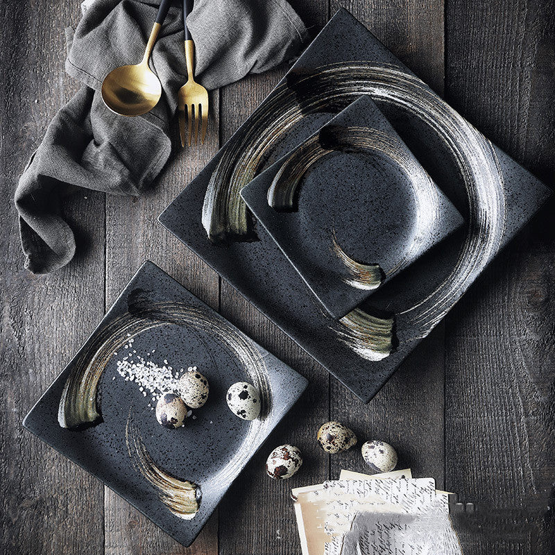 Assiette carrée noire | Assiette plate Carrée | Ustensiles Culinaires 