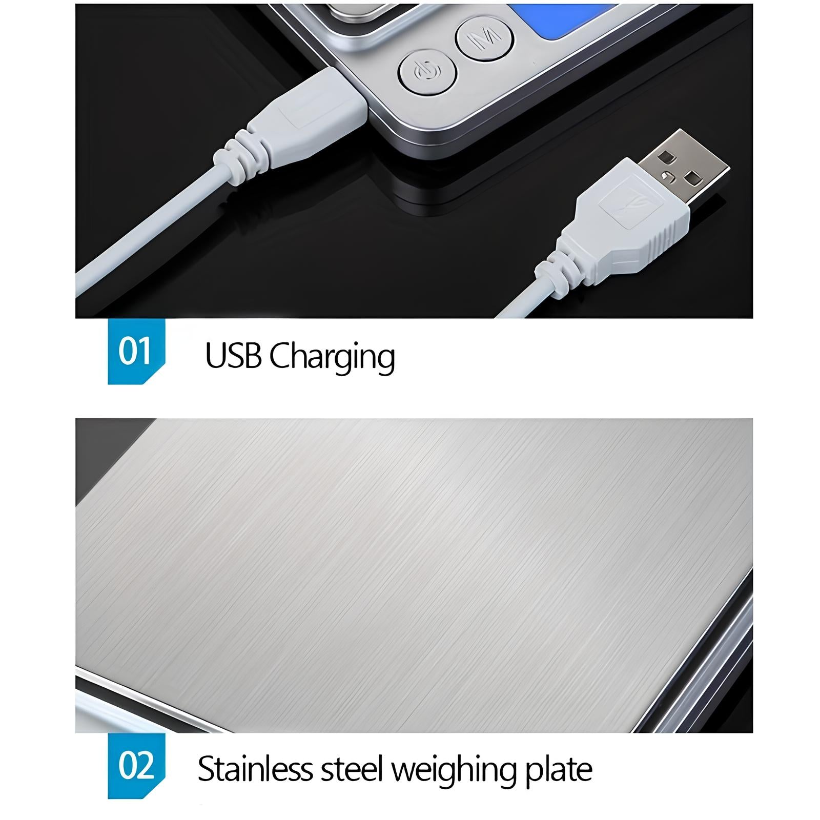 Balance de cuisine rechargeable en acier inoxydable - UstensilesCulinaires