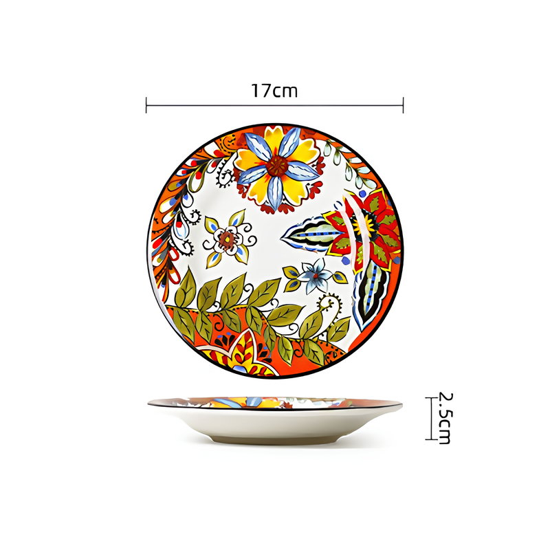 Assiette motif floral | Assiette floral fait main | Ustensiles Culinaires