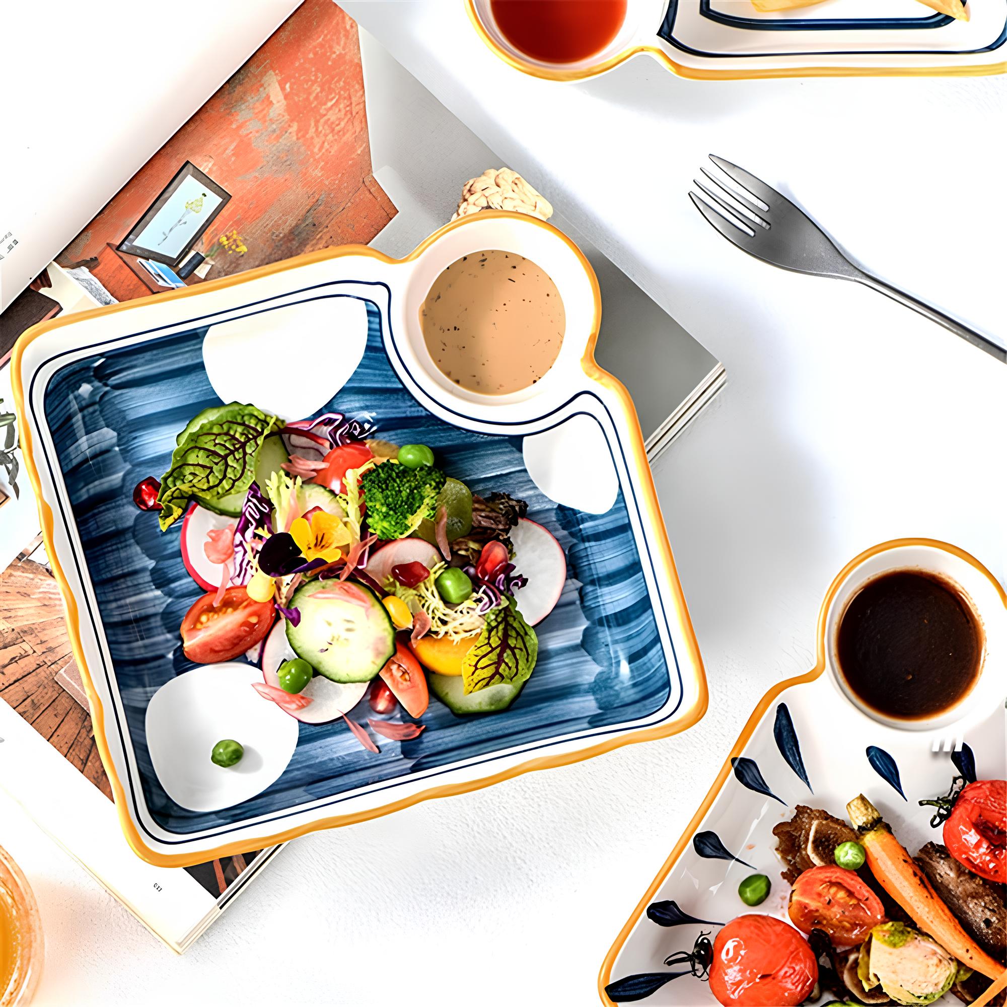 Ensemble saucier japonais en céramique, marron avec détails bleu - BURU Ensemble saucier japonais en céramique, marron avec détails bleu - BURU