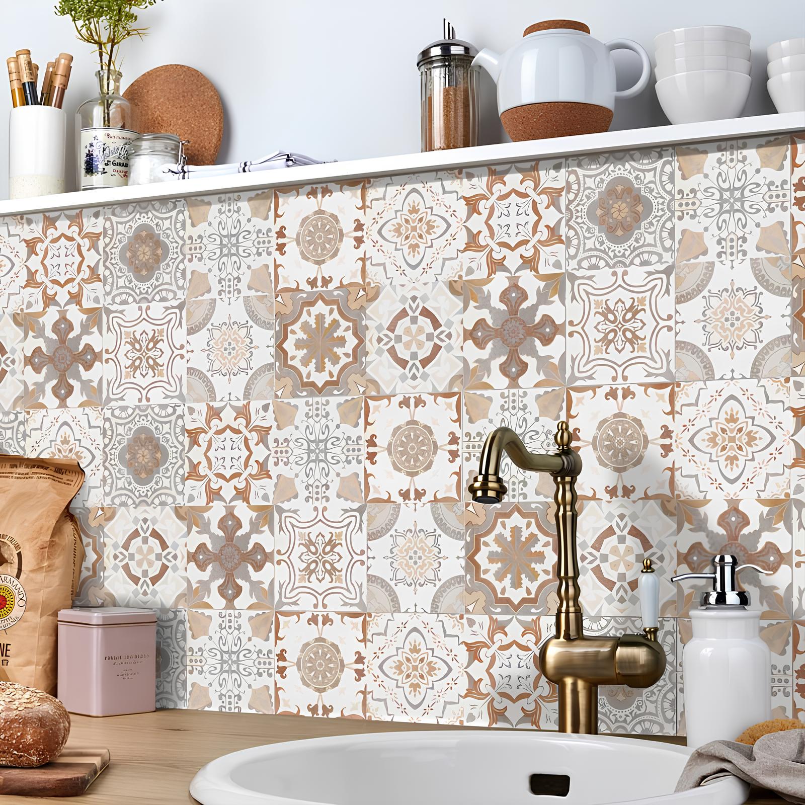 Autocollant mural imitation faïence beige - UstensilesCulinaires