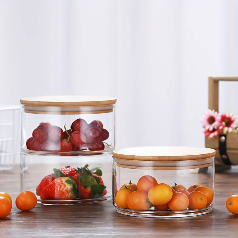 Bocal empilable en verre Borosilicate avec couvercle en bambou