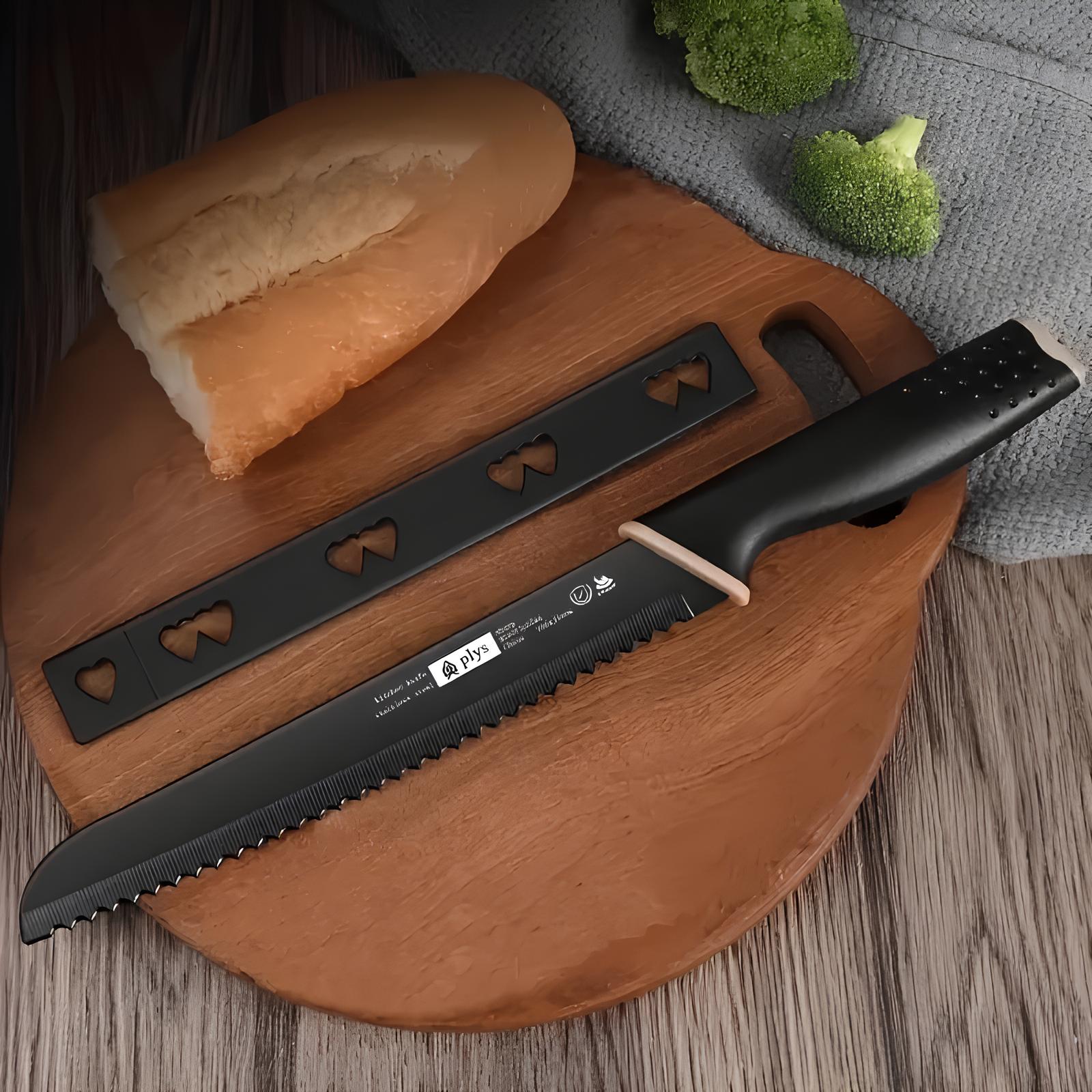 Couteaux à pain noir en acier inoxydable - UstensilesCulinaires