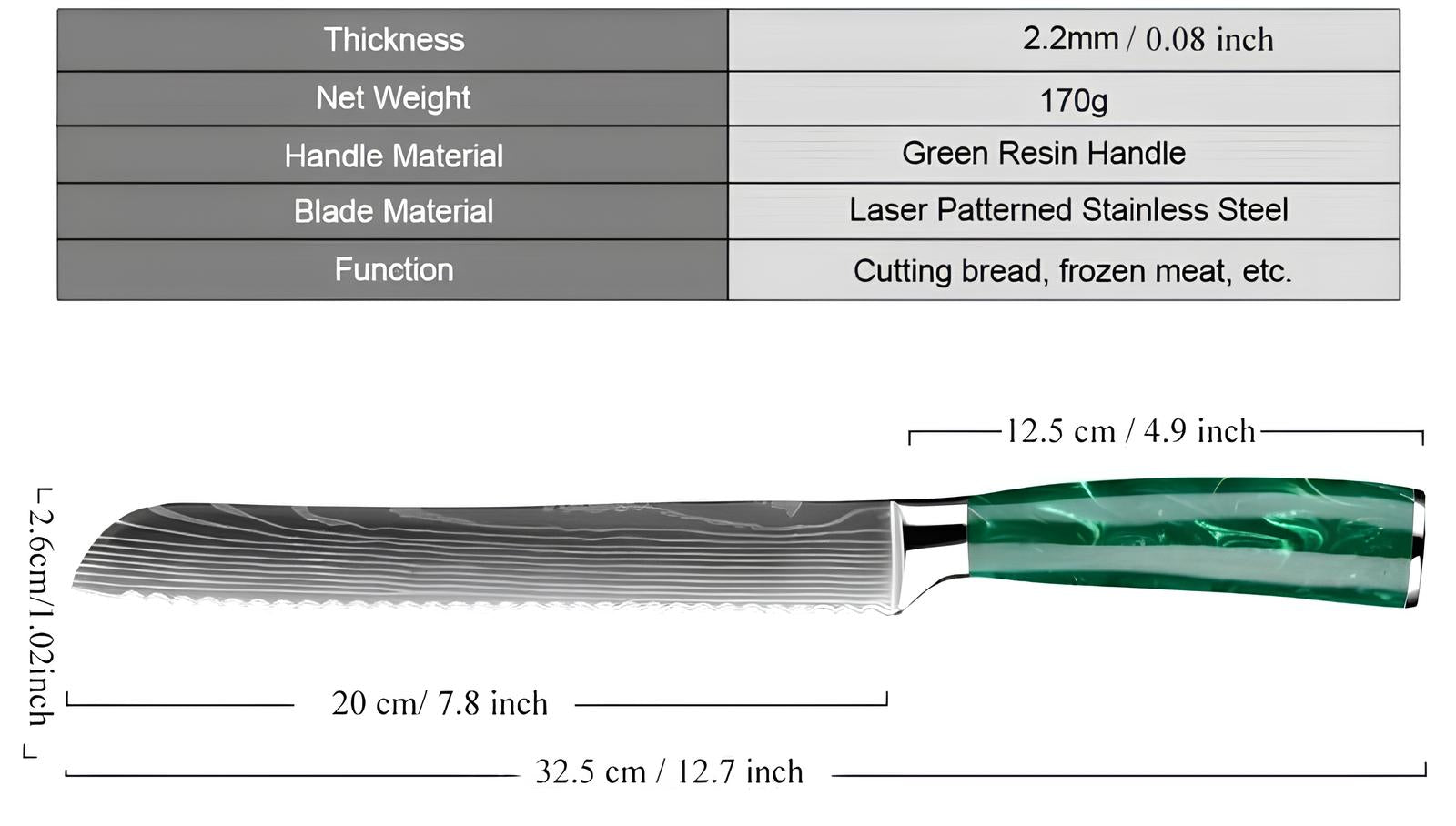 Couteau à pain professionnel manche en résine vert - UstensilesCulinaires