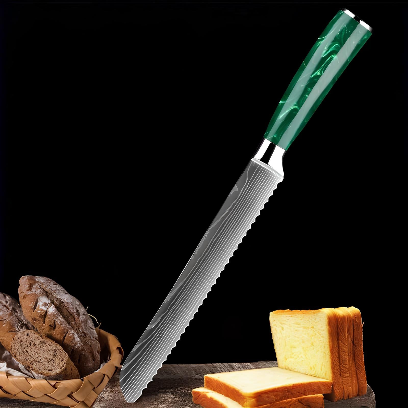 Couteau à pain professionnel manche en résine vert - UstensilesCulinaires