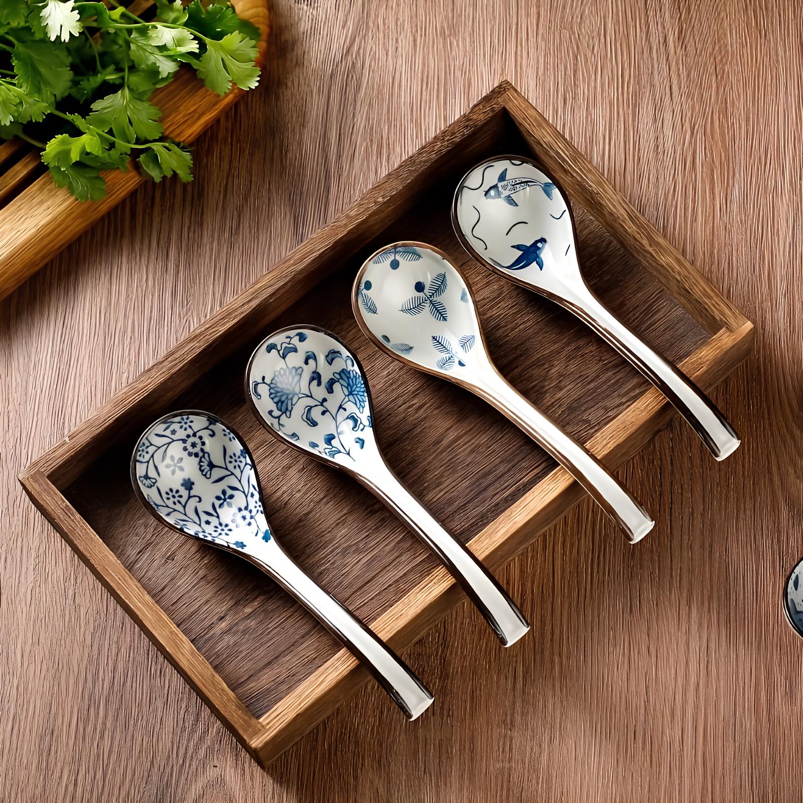 Cuillères à soupe en céramique à motif 8 pcs - UstensilesCulinaires