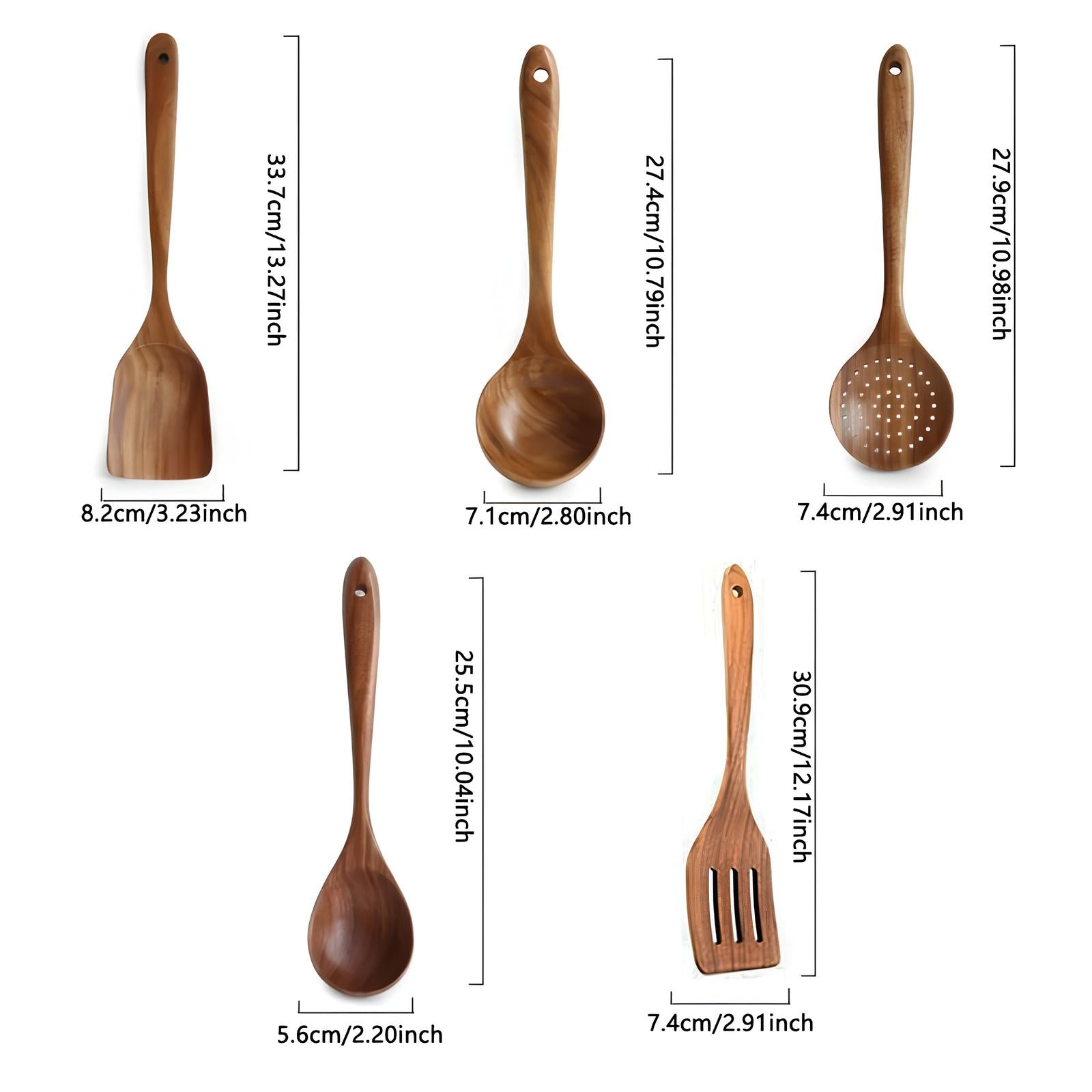 Cuillères en bois de teck naturel lot de 5 - UstensilesCulinaires