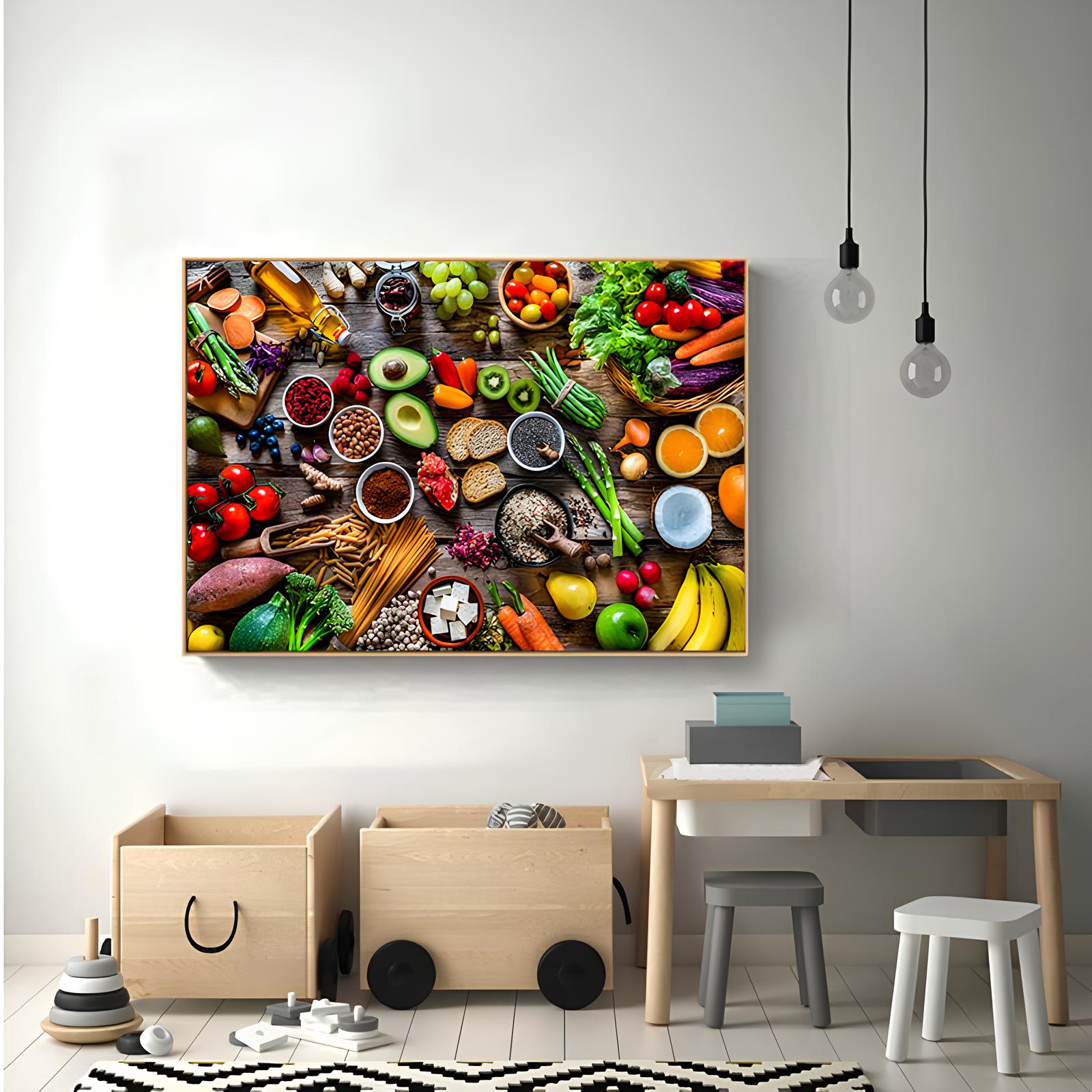 Tableau sur Toile - Assortiments de Fruits et Légumes - UstensilesCulinaires