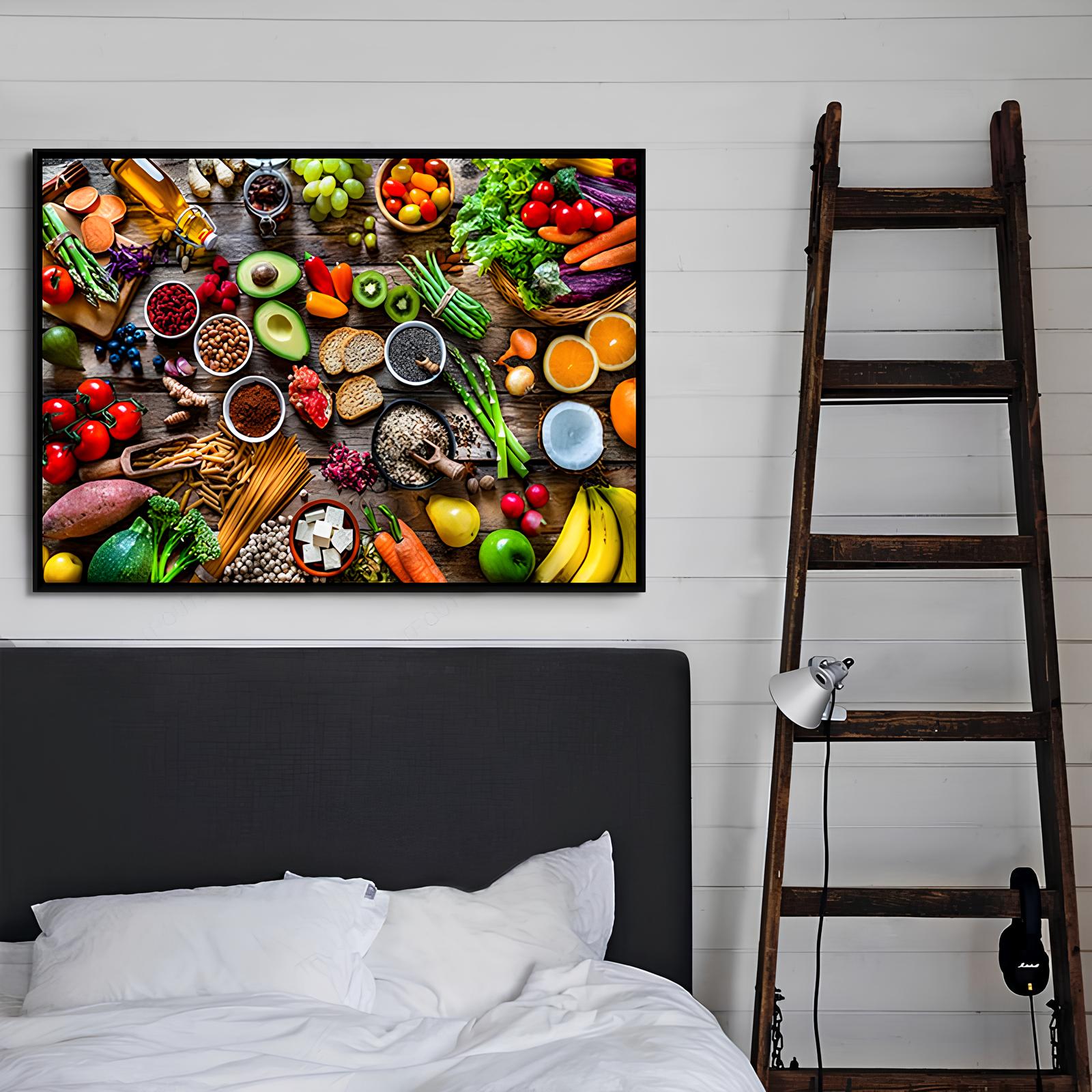 Tableau sur Toile - Assortiments de Fruits et Légumes - UstensilesCulinaires