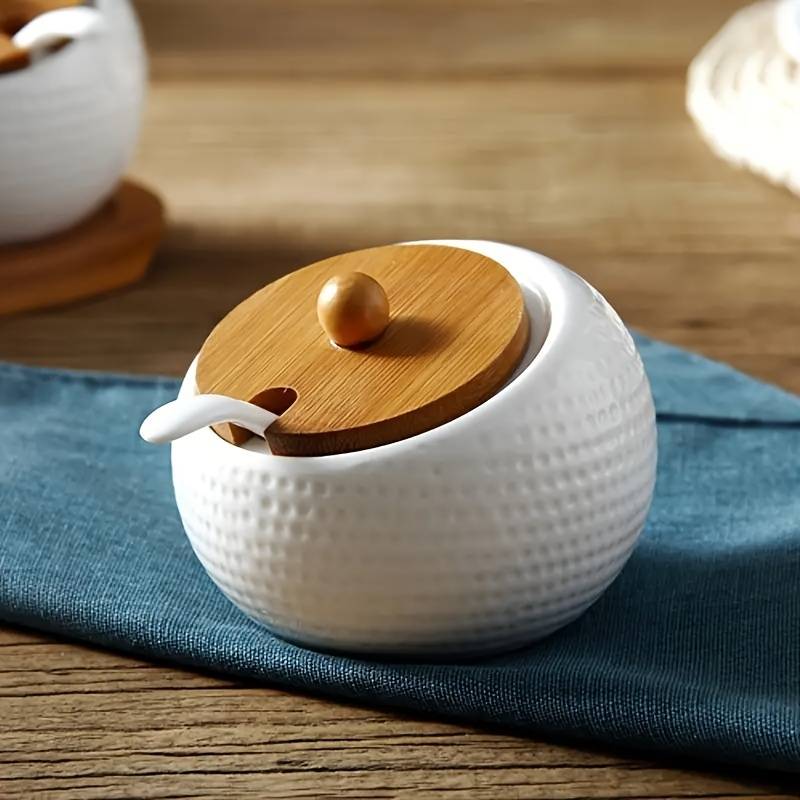 Pot à épices en céramique avec couvercle en bambou