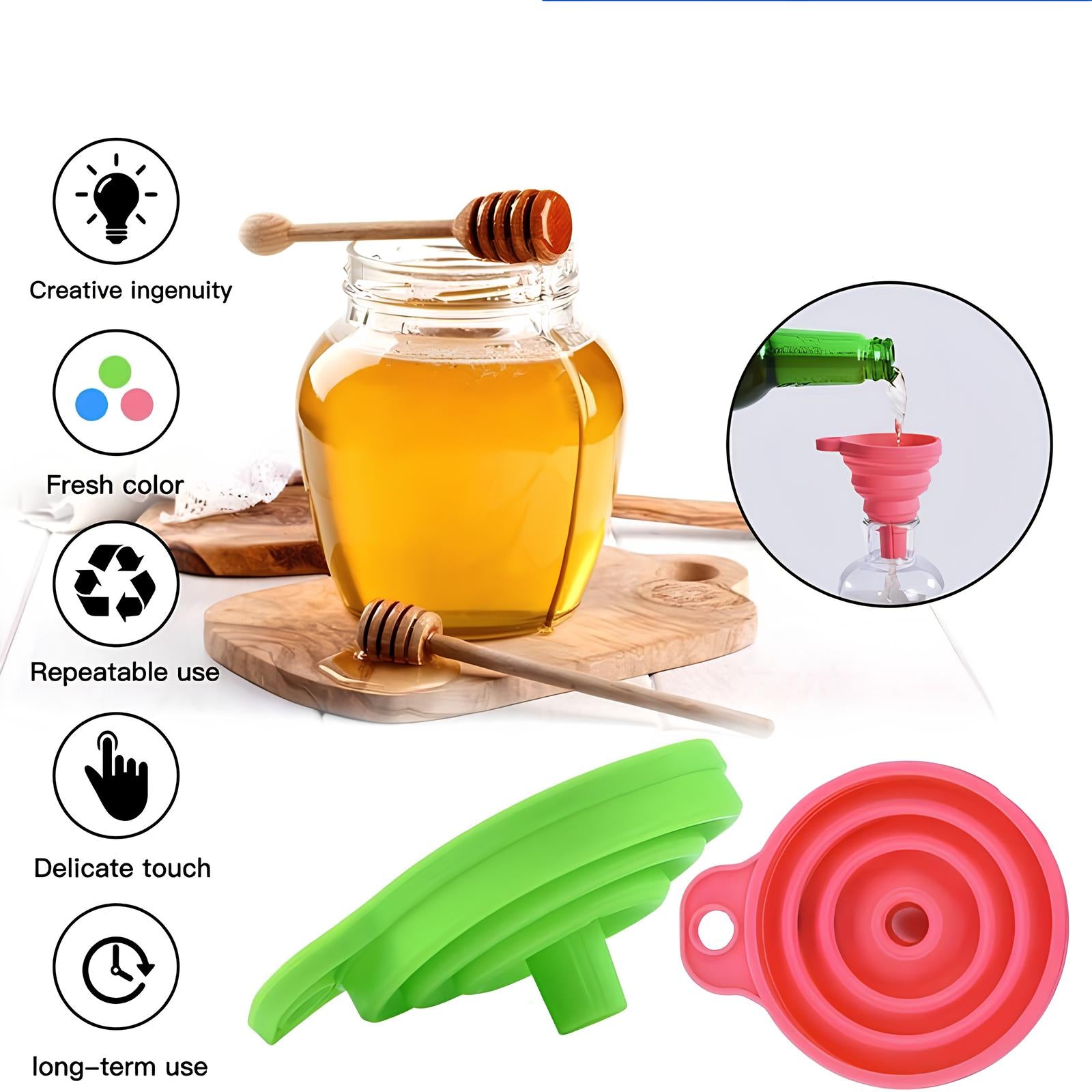 Ensemble de 3 entonnoirs pliables en silicone - UstensilesCulinaires