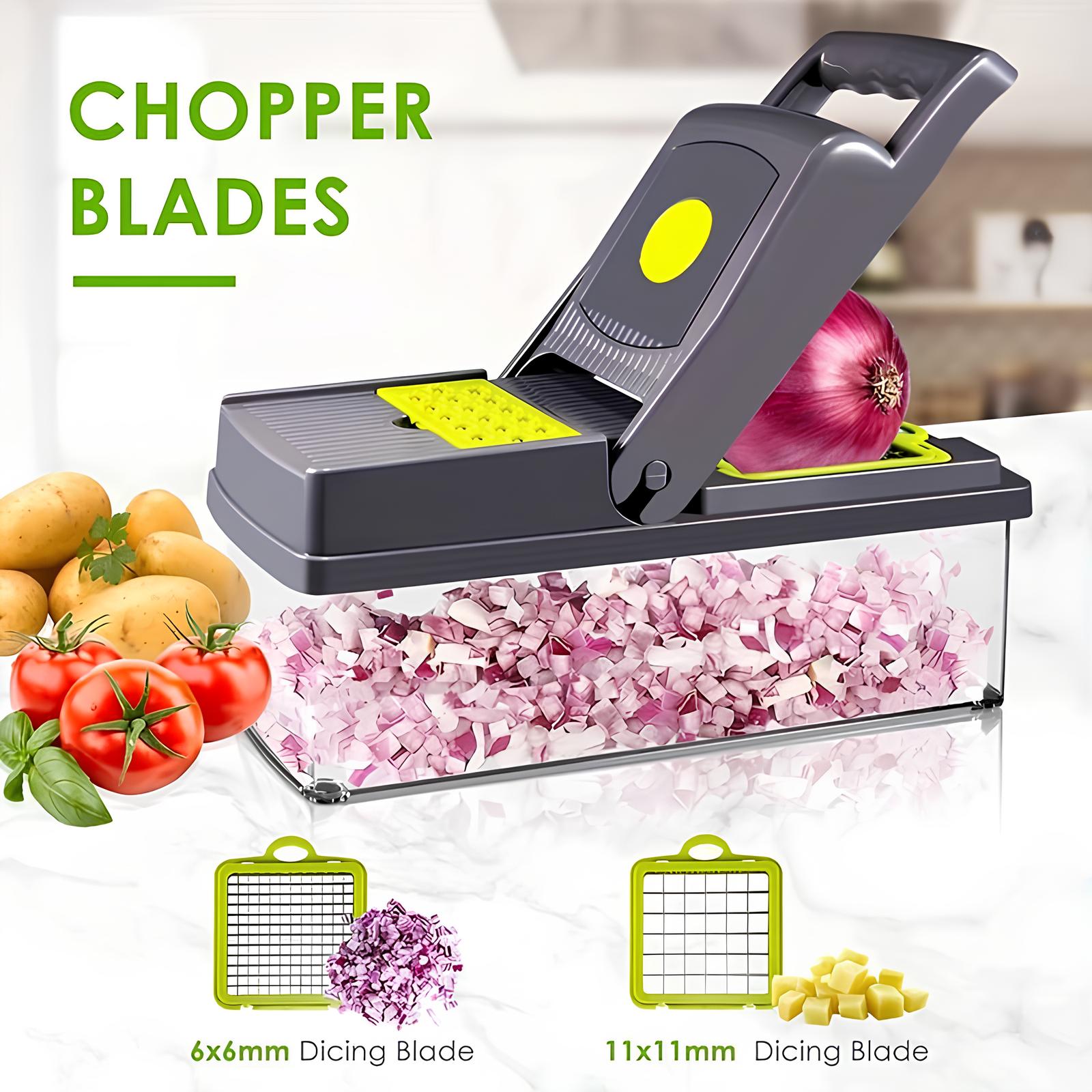 Mandoline de cuisine 14 en 1 à bouton poussoir - UstensilesCulinaires