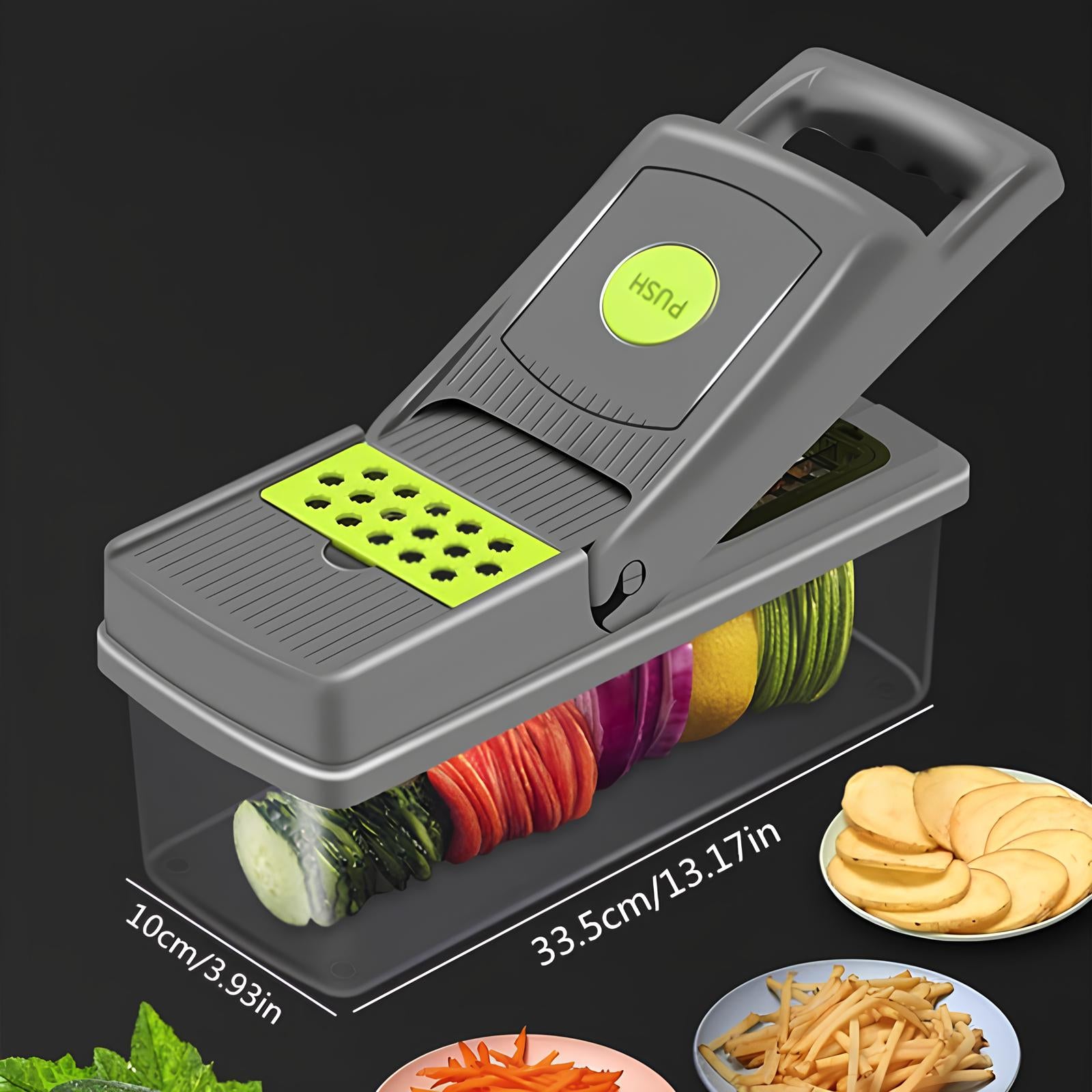 Mandoline de cuisine 14 en 1 à bouton poussoir - UstensilesCulinaires