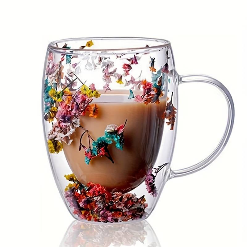 Tasse a cafe double paroi avec garniture de fleurs seches | Ustensiles Culinaires