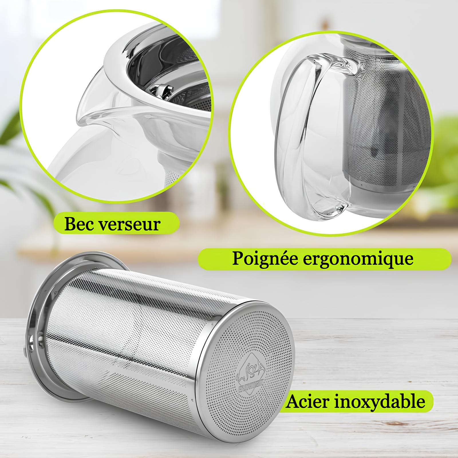 Théière infuseur en verre borosilicate  d'un litre - UstensilesCulinaires