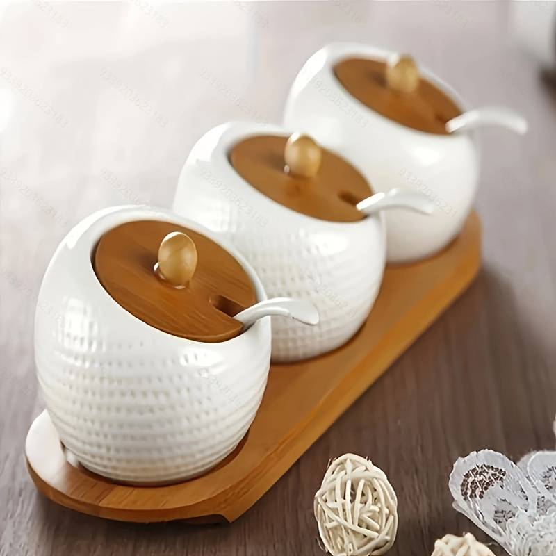 Pot à épices en céramique avec couvercle en bambou