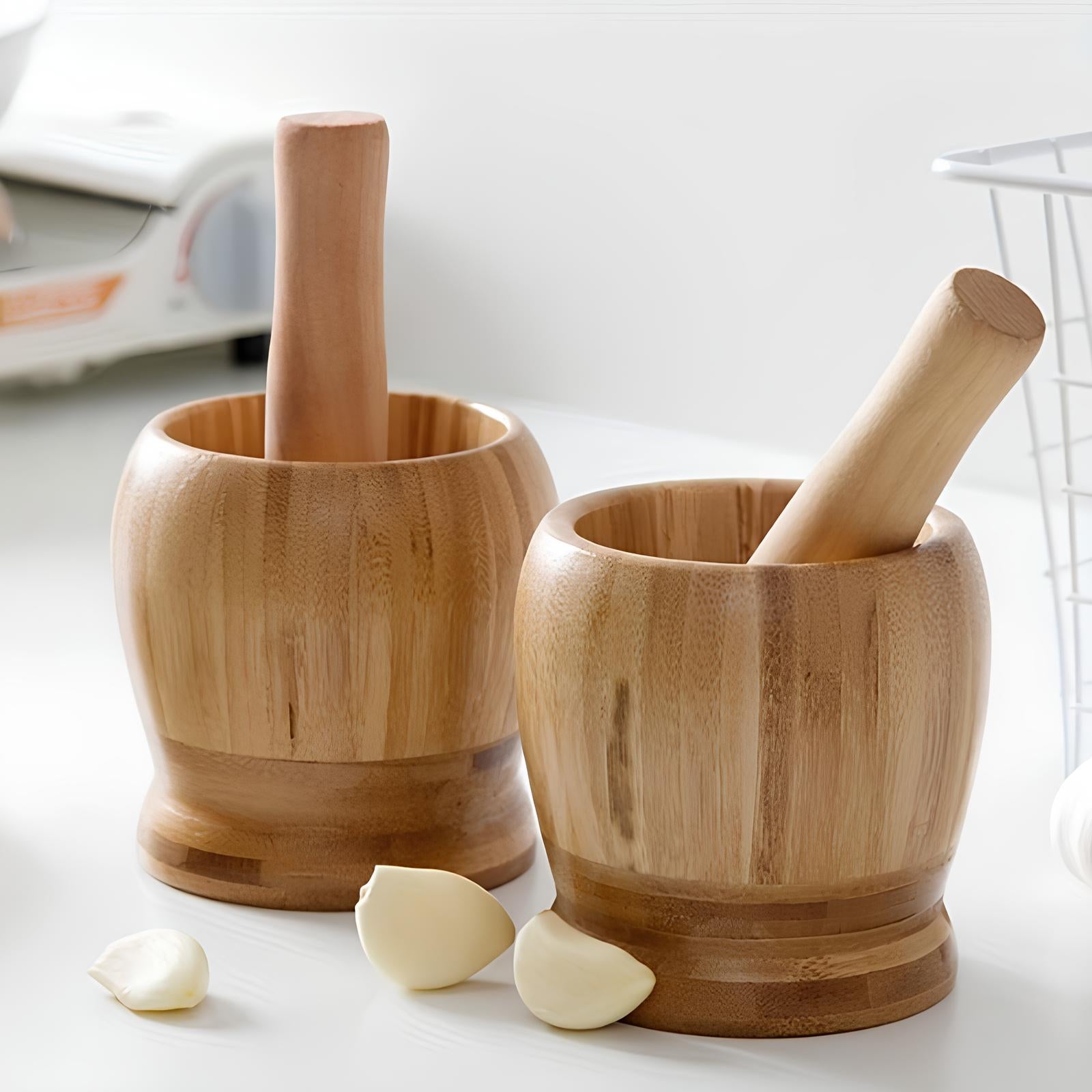 Mortier et pilon en bambou - UstensilesCulinaires