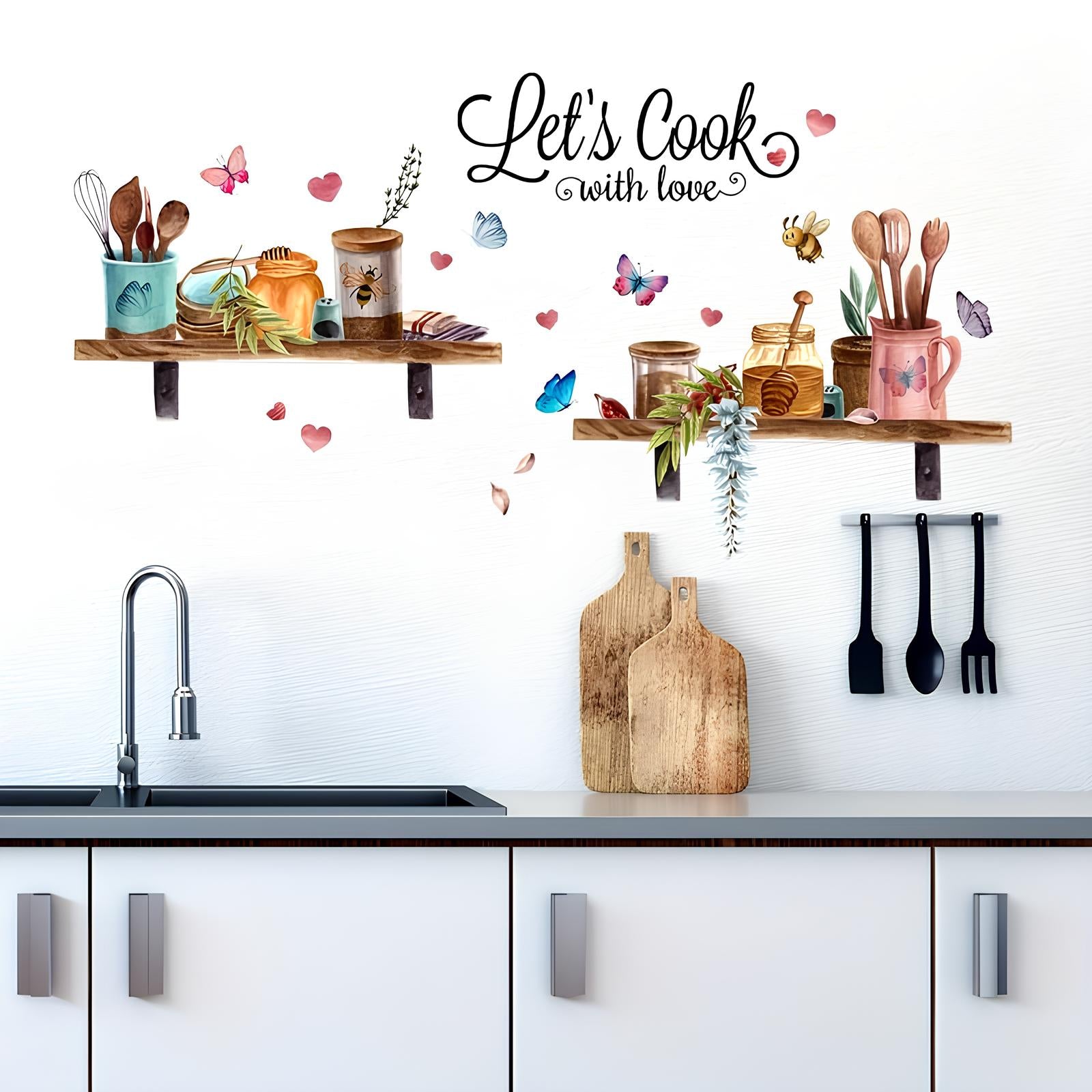 Stickers Muraux Décoratifs "Let’s Cook With Love" - UstensilesCulinaires