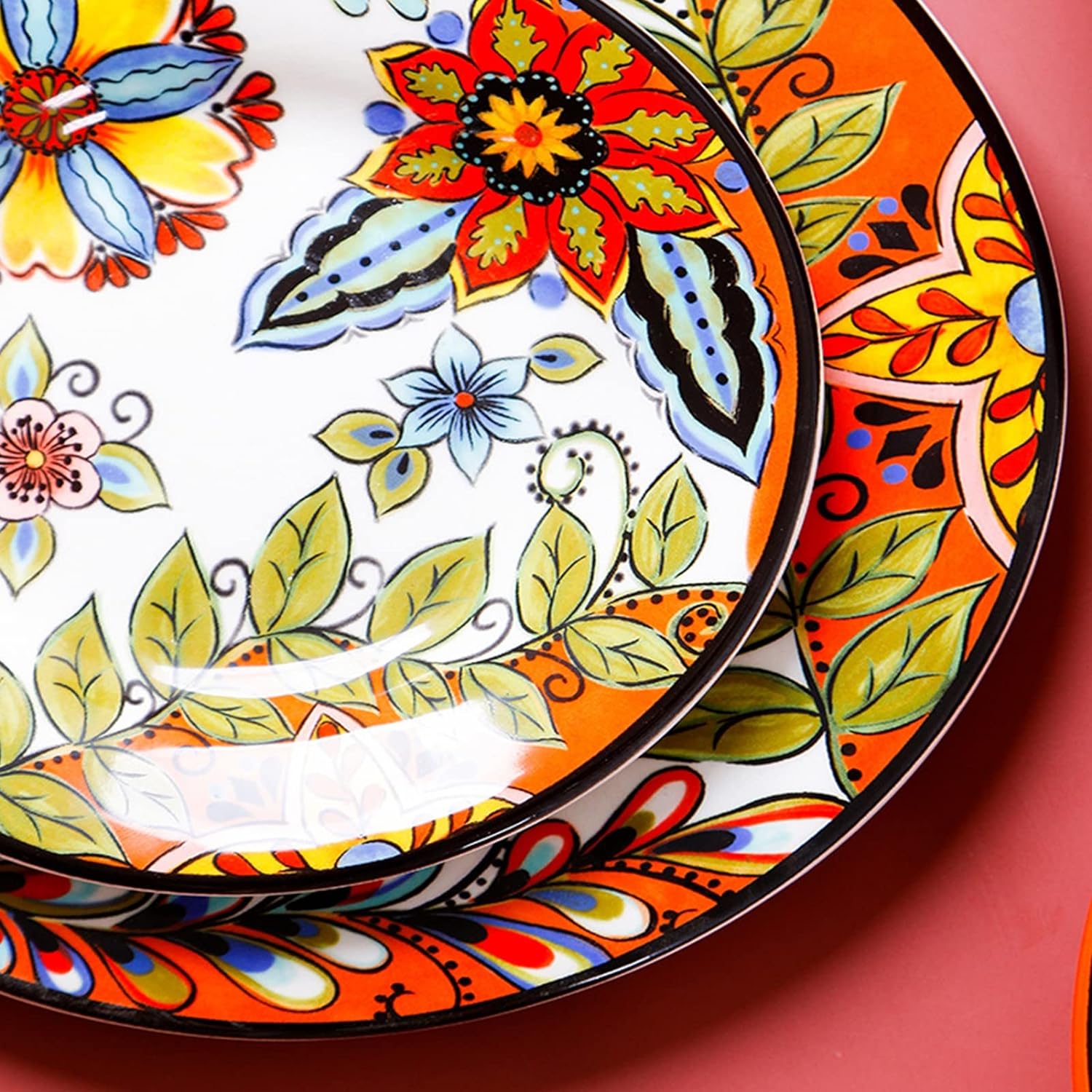 Assiette motif floral | Assiette floral fait main | Ustensiles Culinaires