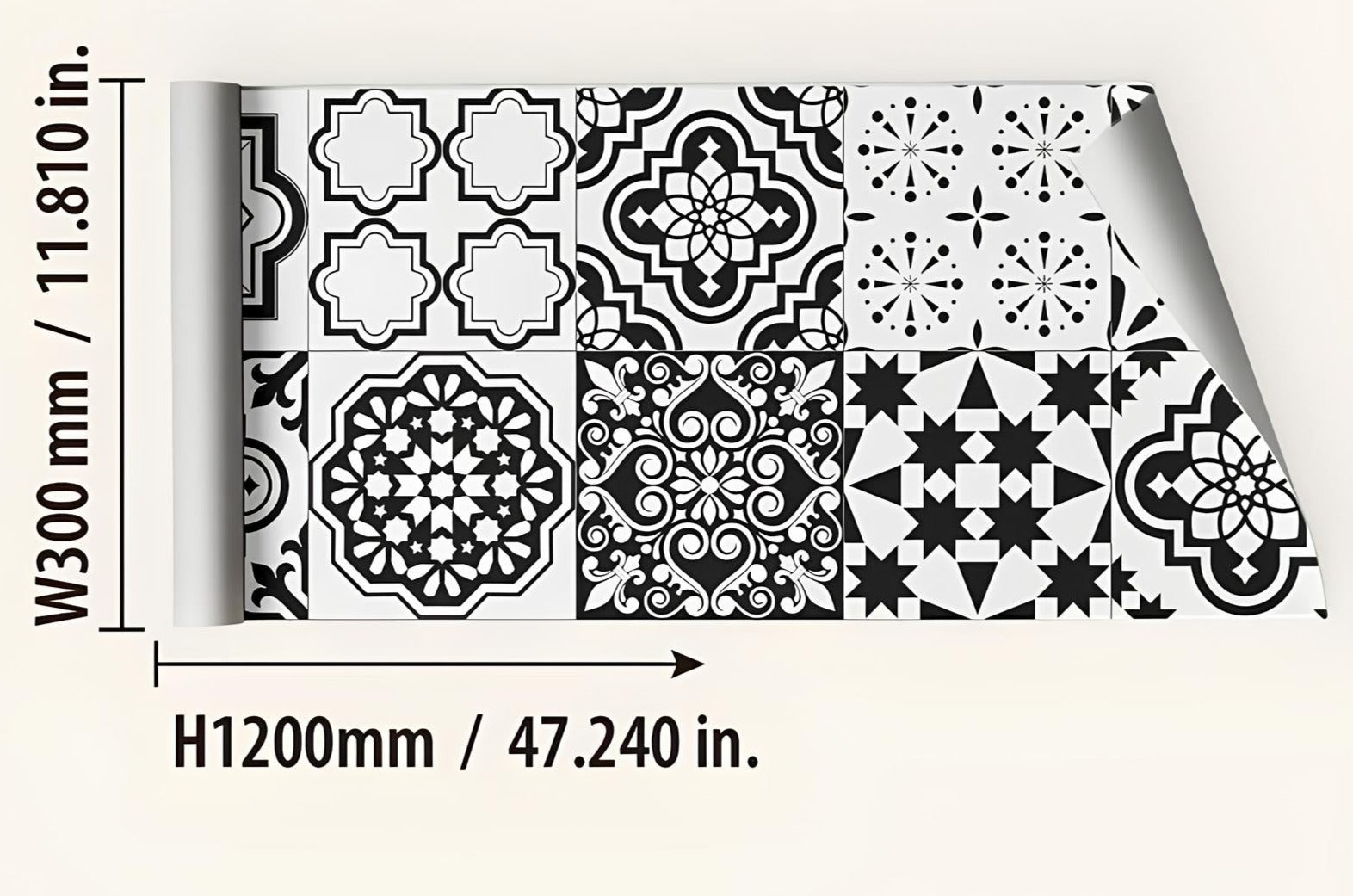 Autocollant mural imitation faïence noir et blanc - UstensilesCulinaires