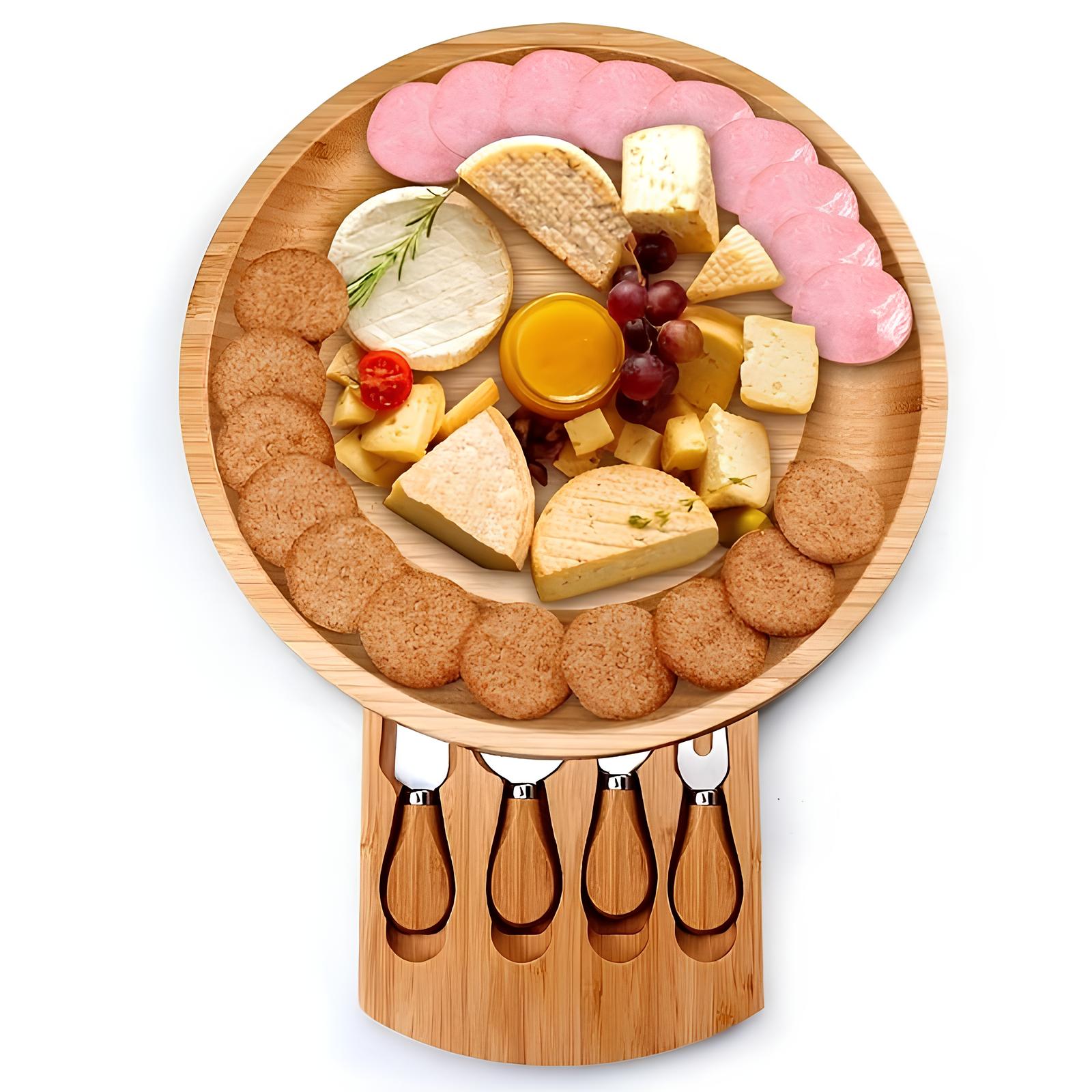 Plateau à fromage avec rangement à couteaux rétractable - UstensilesCulinaires