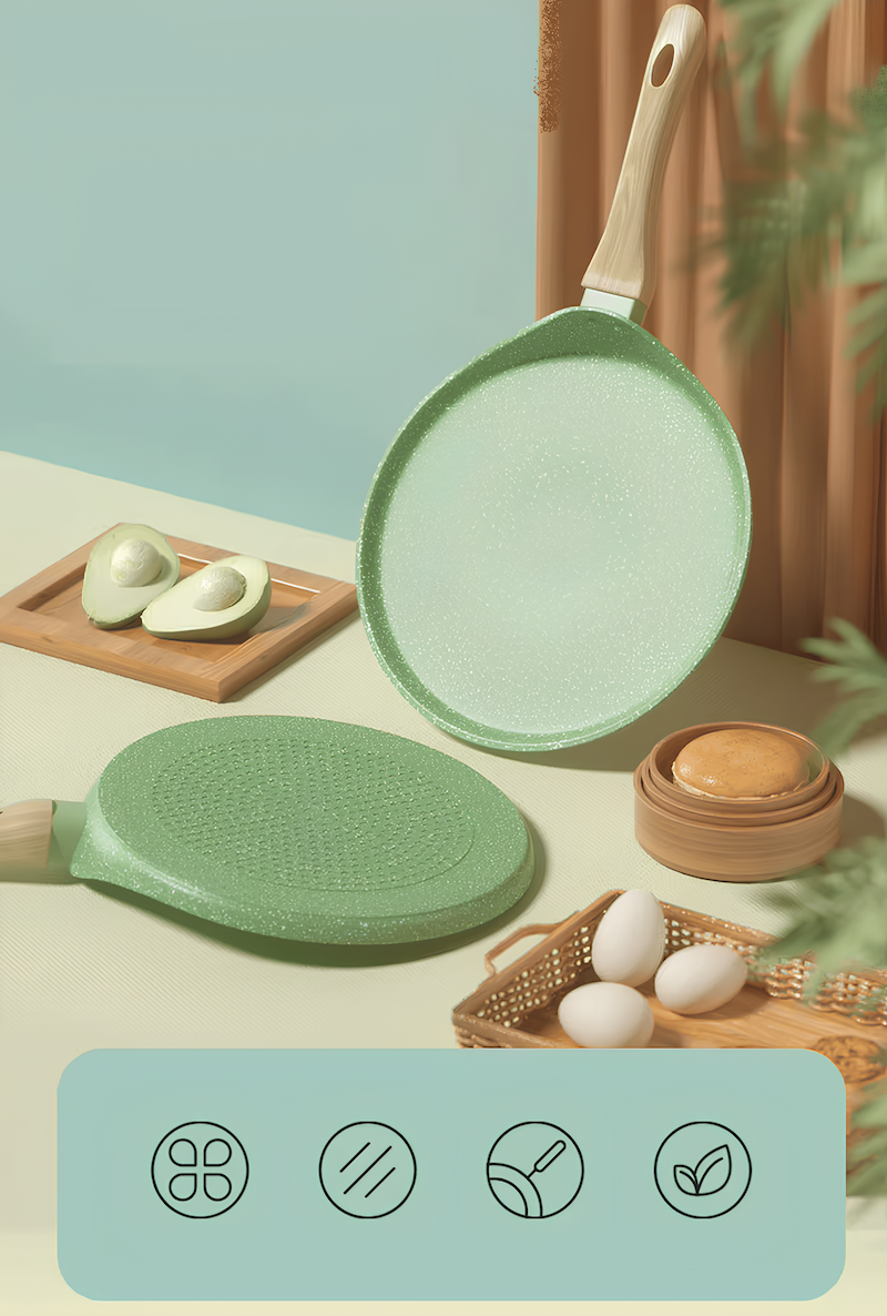 Non-stick crepe pan with geometric pattern handle