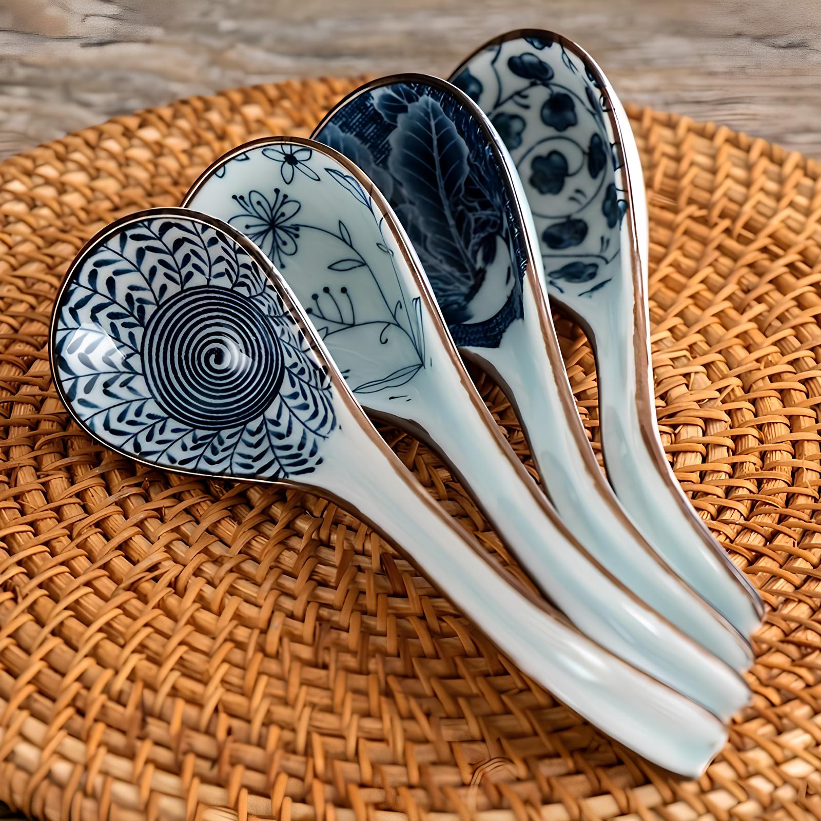 Set de cuillères à soupe en céramique avec motifs bleus - UstensilesCulinaires