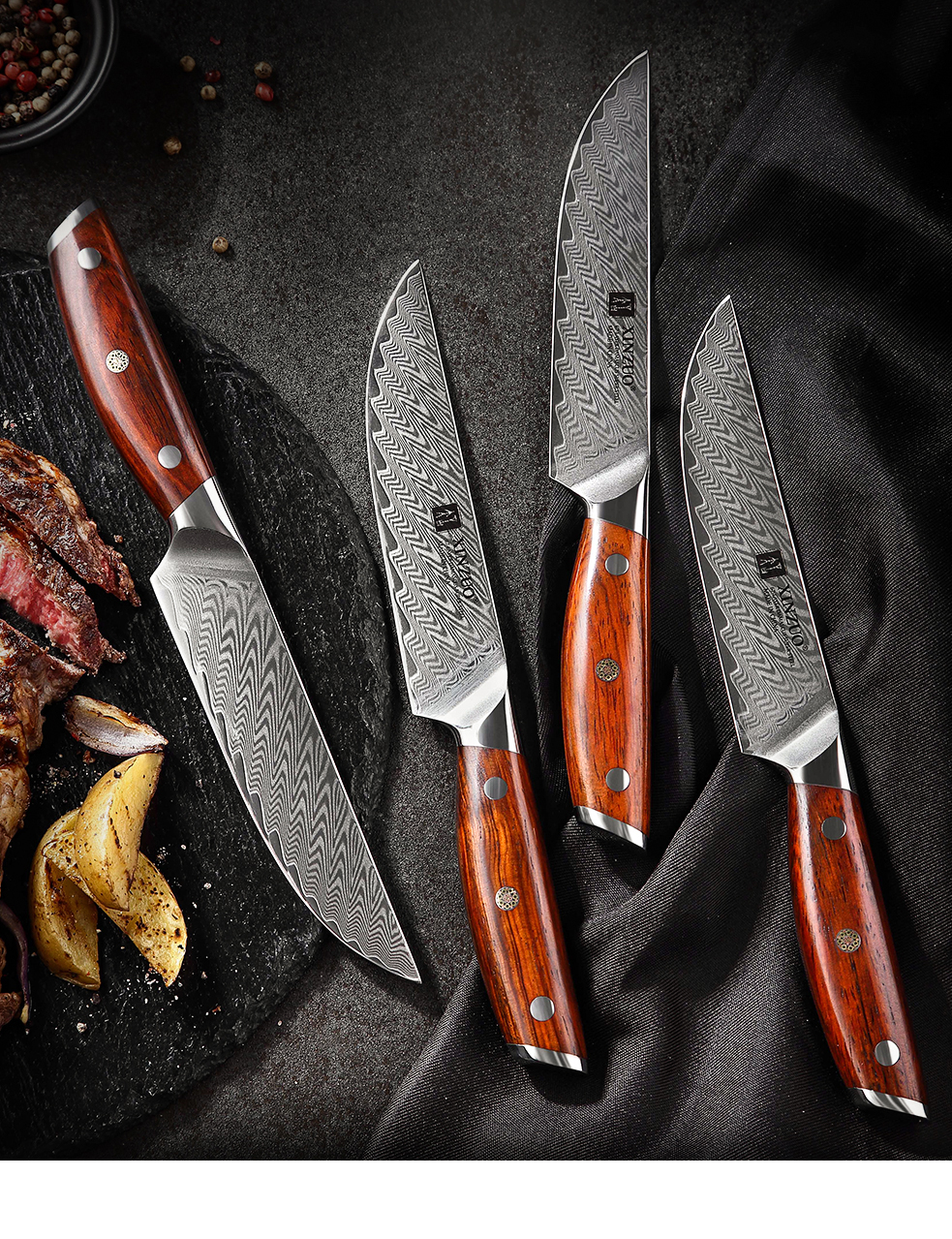 Couteau à steak en acier damas - Niko - UstensilesCulinaires