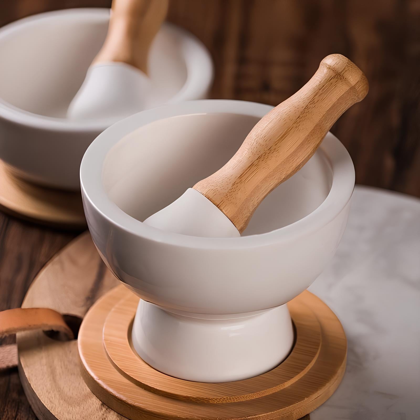 Mortier et pilon de cuisine en porcelaine - UstensilesCulinaires