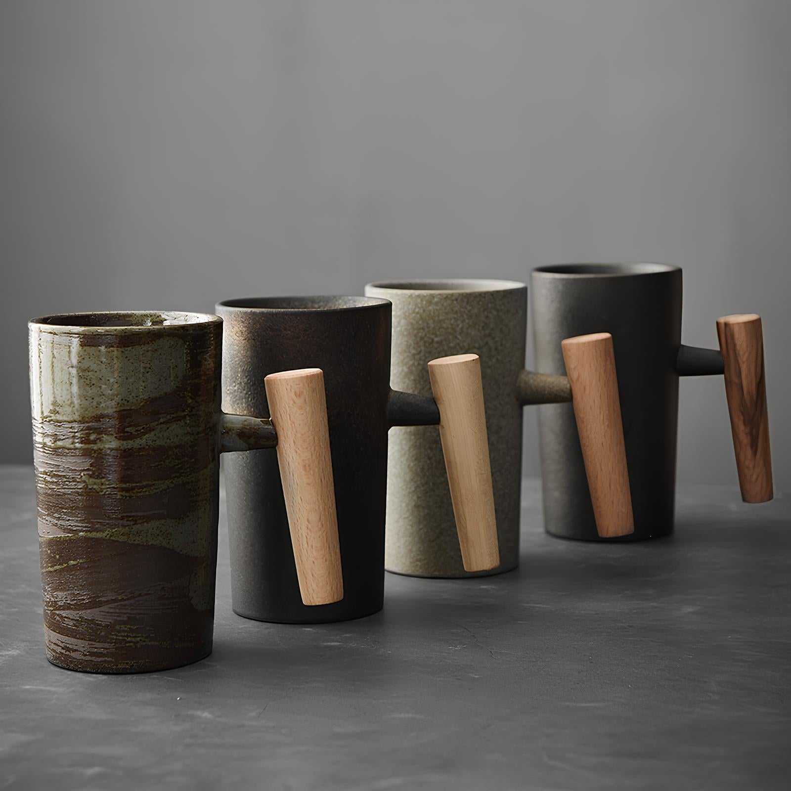 Mug en céramique avec poignée en bois - UstensilesCulinaires