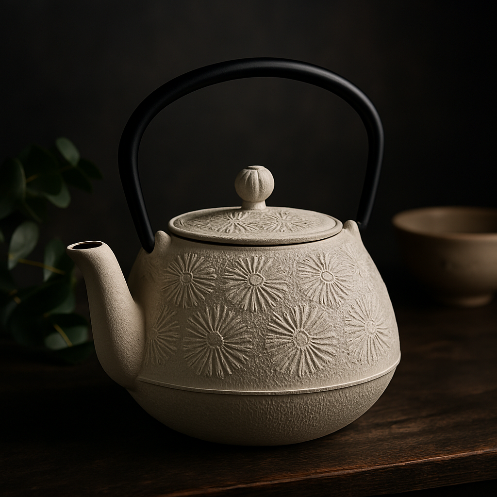 Théière japonaise en fonte avec motifs tournesols