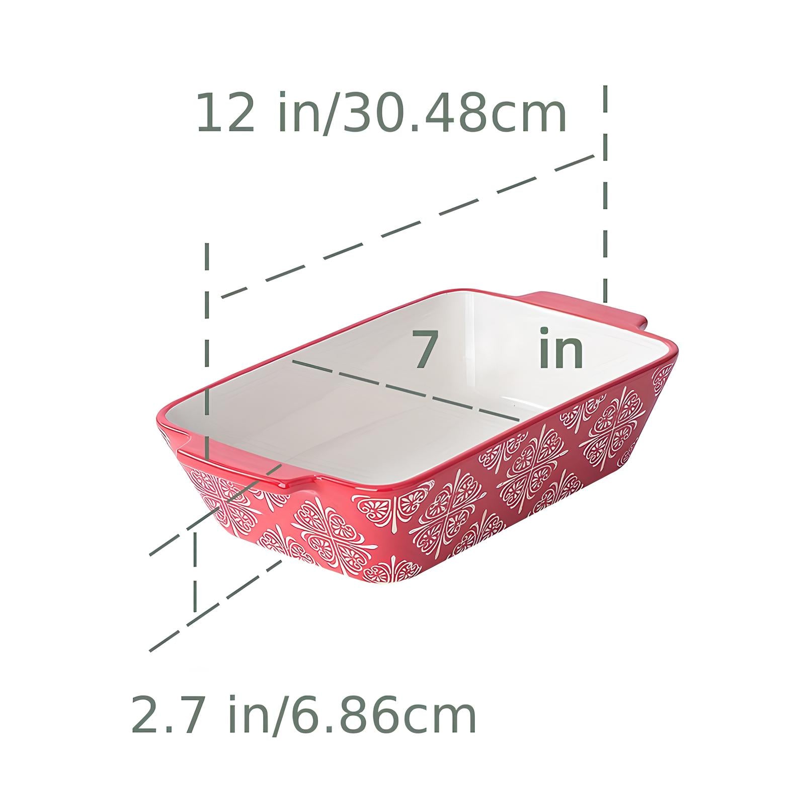 Plat à Four Céramique rouge à motif blanc - UstensilesCulinaires