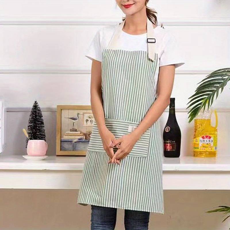 Striped cotton and linen kitchen apron