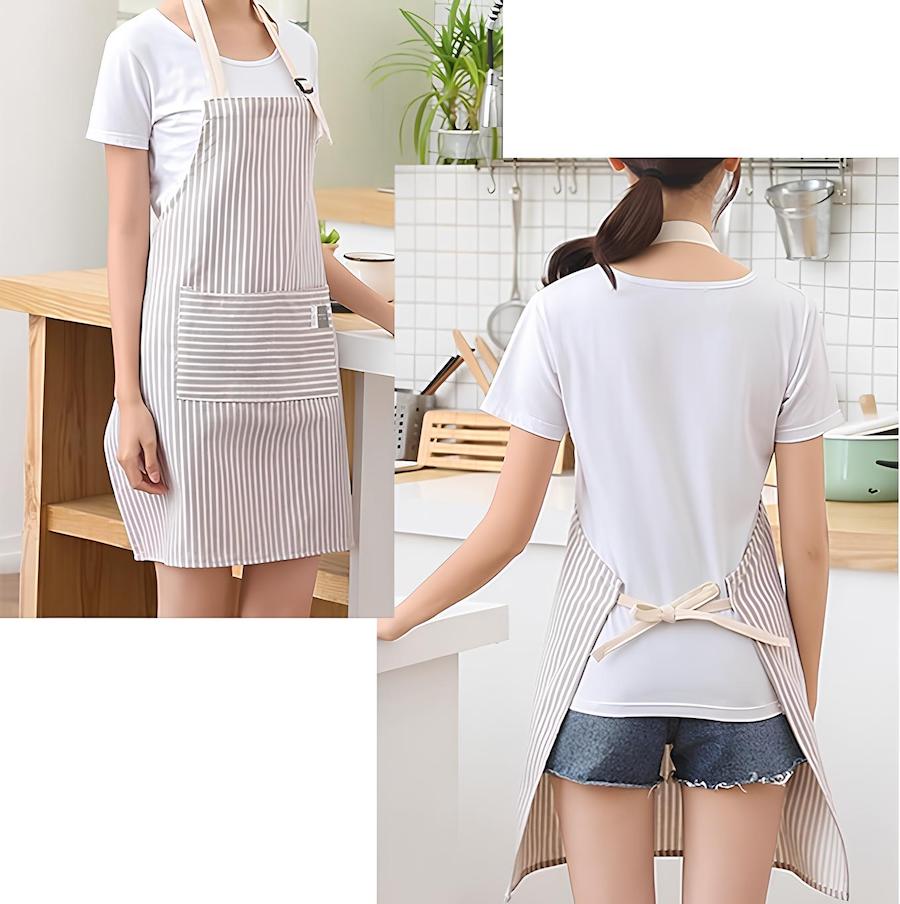 Striped cotton and linen kitchen apron