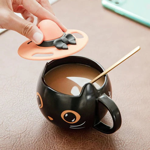 Mug chat d'Halloween avec couvercle en forme de chapeau - UstensilesCulinaires