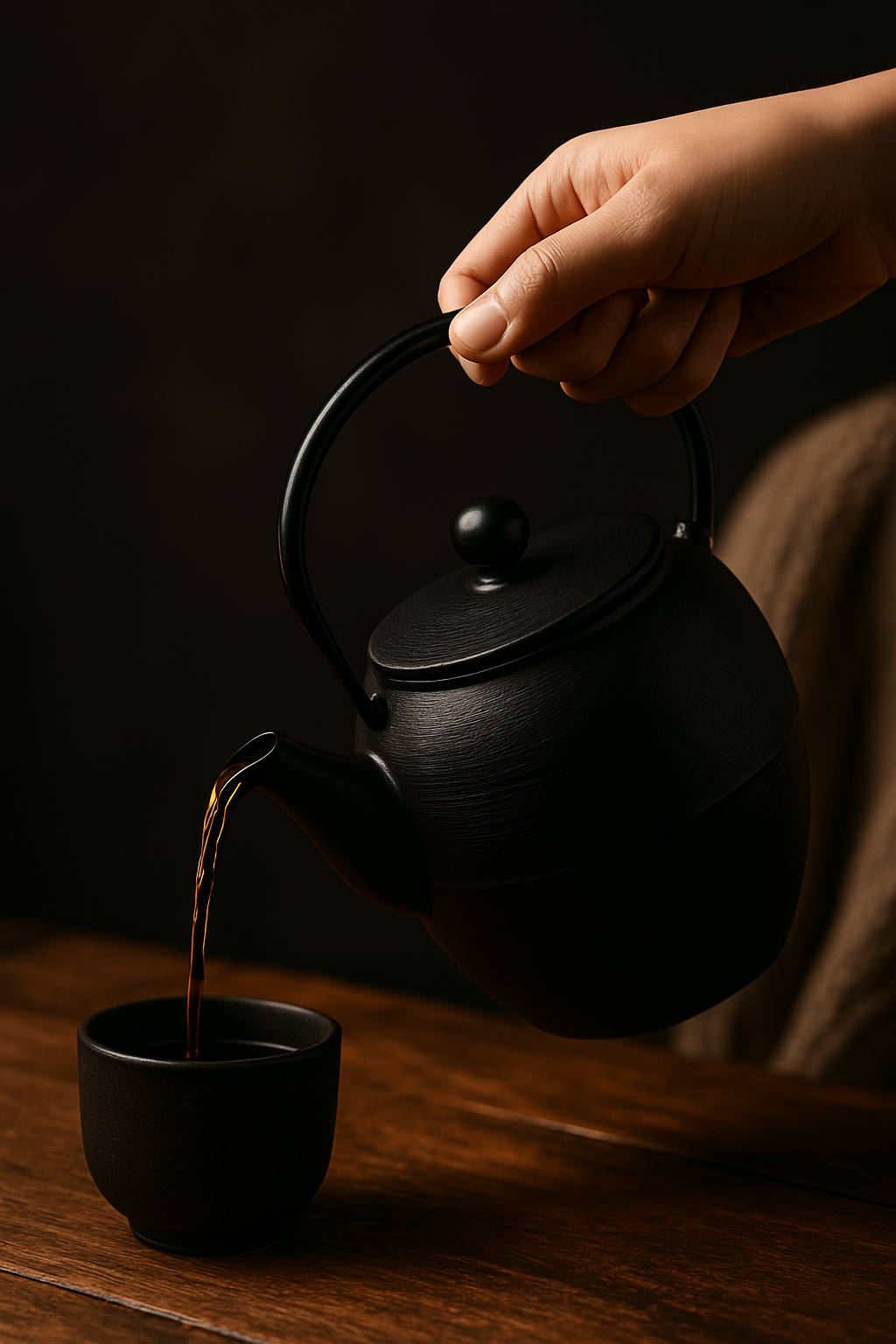 Théière japonaise en fonte noire 1,1L - Design moderne