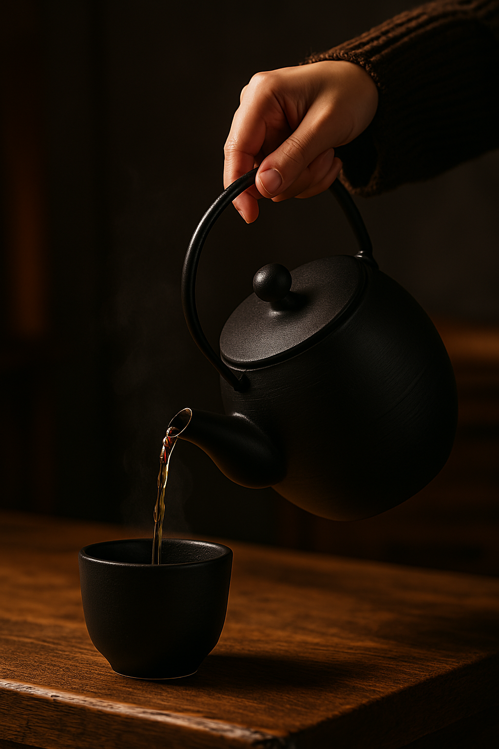 Théière japonaise en fonte noire 1,1L - Design moderne