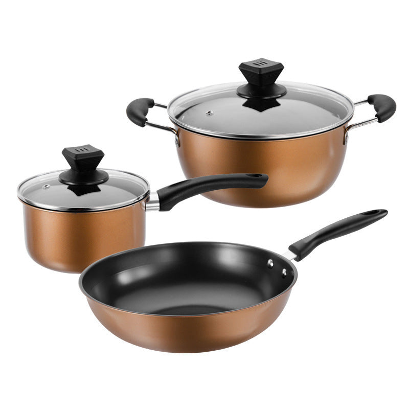Batterie de cuisine antiadhésive 3 pièces champagne - UstensilesCulinaires
