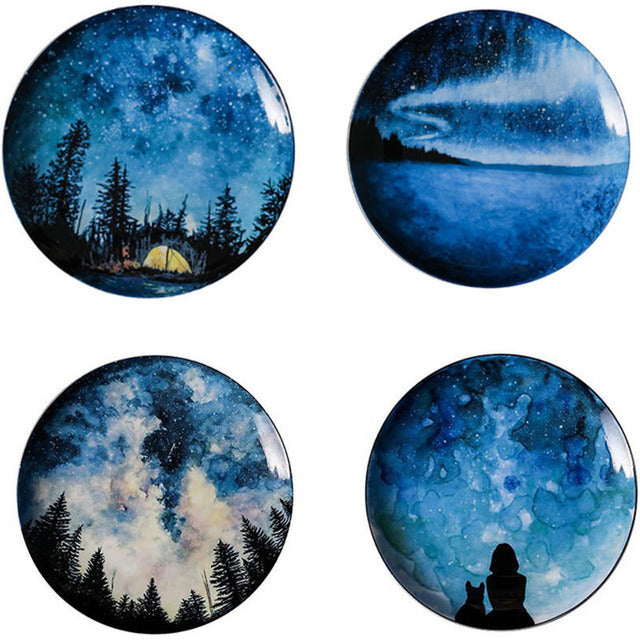 Assiette poterie artisanale | Assiette plate nocturnes | Ustensiles Culinaires 