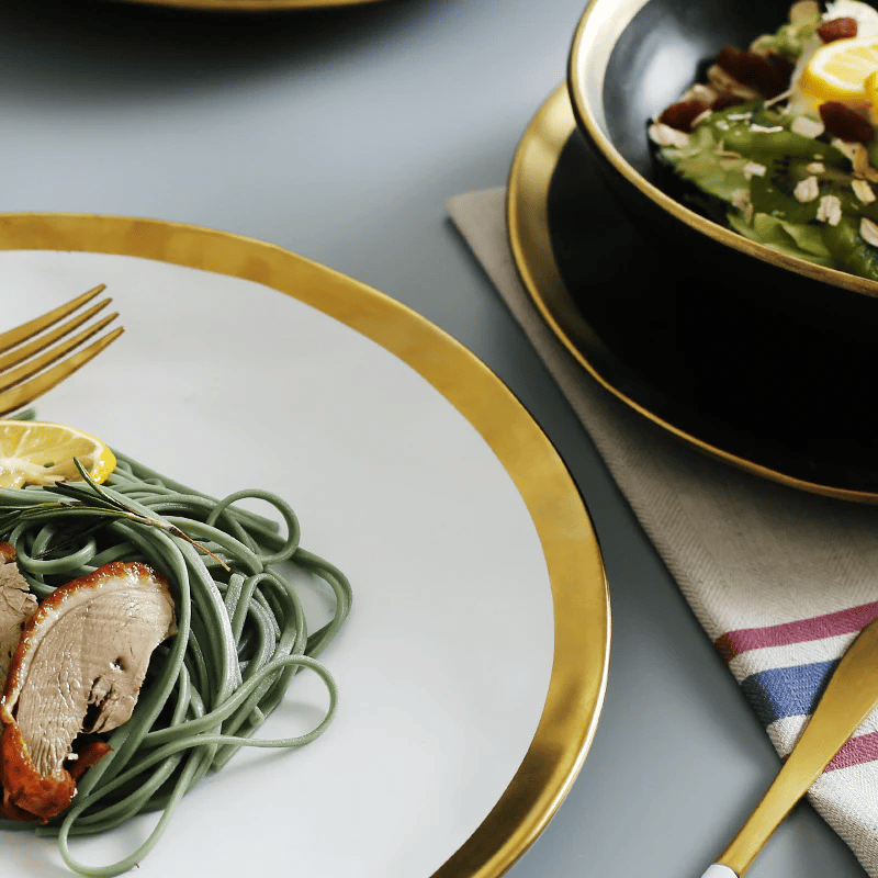 Assiette bord doré | Assiette céramique blanche | Ustensiles Culinaires 