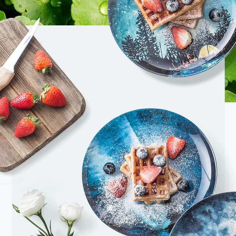 Assiette poterie artisanale | Assiette plate nocturnes | Ustensiles Culinaires 