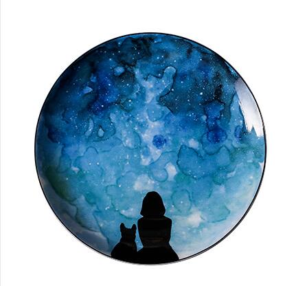 Assiette poterie artisanale | Assiette plate nocturnes | Ustensiles Culinaires 